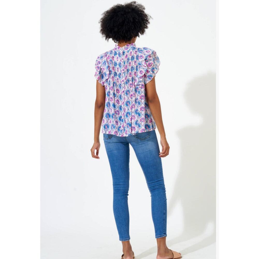 Oliphant Pintuck Ruffle Top, Iris Blue - Picture 2 of 4